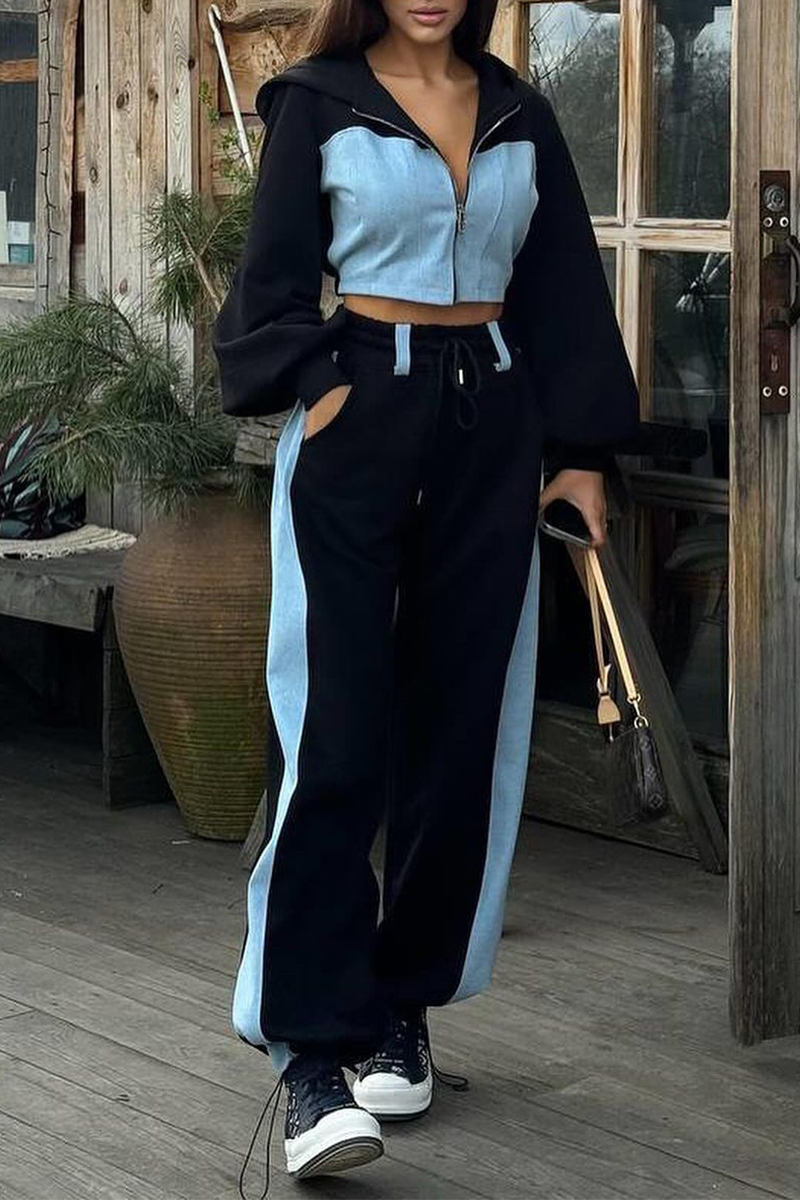Women's Hooded Zip Jacket and Wide-Leg Track Pant Set