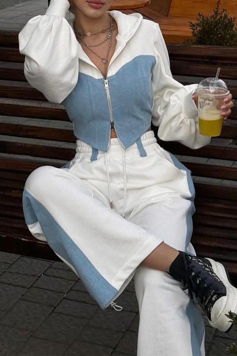 Women's Hooded Zip Jacket and Wide-Leg Track Pant Set