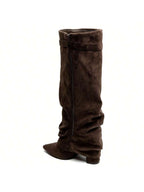 Slouch Boots with Low Heel & Pointed Toe – Women's Ruched Boots