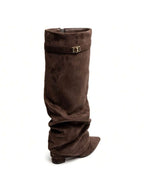 Slouch Boots with Low Heel & Pointed Toe – Women's Ruched Boots
