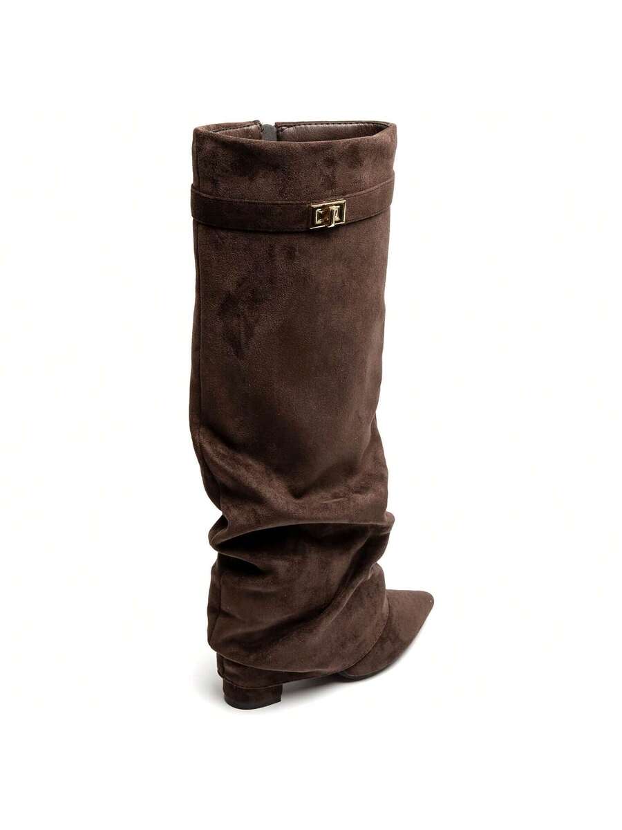 Slouch Boots with Low Heel & Pointed Toe – Women's Ruched Boots