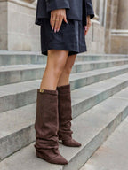 Slouch Boots with Low Heel & Pointed Toe – Women's Ruched Boots