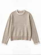 Women's Sweater with Lace and Crew Neck