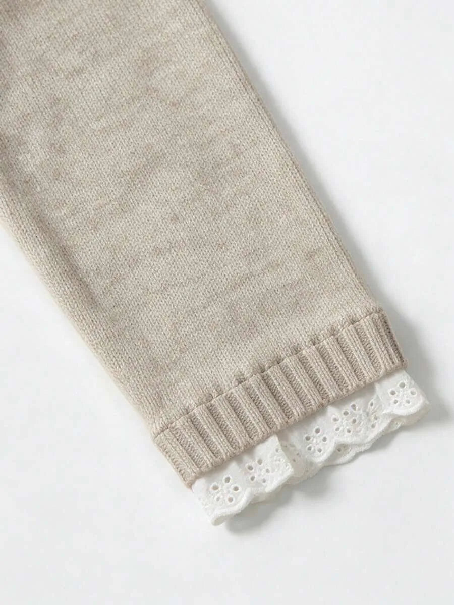 Women's Sweater with Lace and Crew Neck