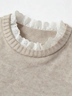 Women's Sweater with Lace and Crew Neck