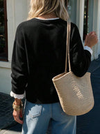 Women's Sweater with Lace and Crew Neck
