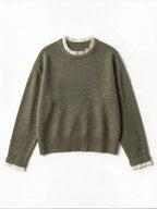 Women's Sweater with Lace and Crew Neck