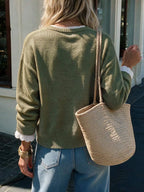 Women's Sweater with Lace and Crew Neck