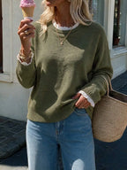 Women's Sweater with Lace and Crew Neck