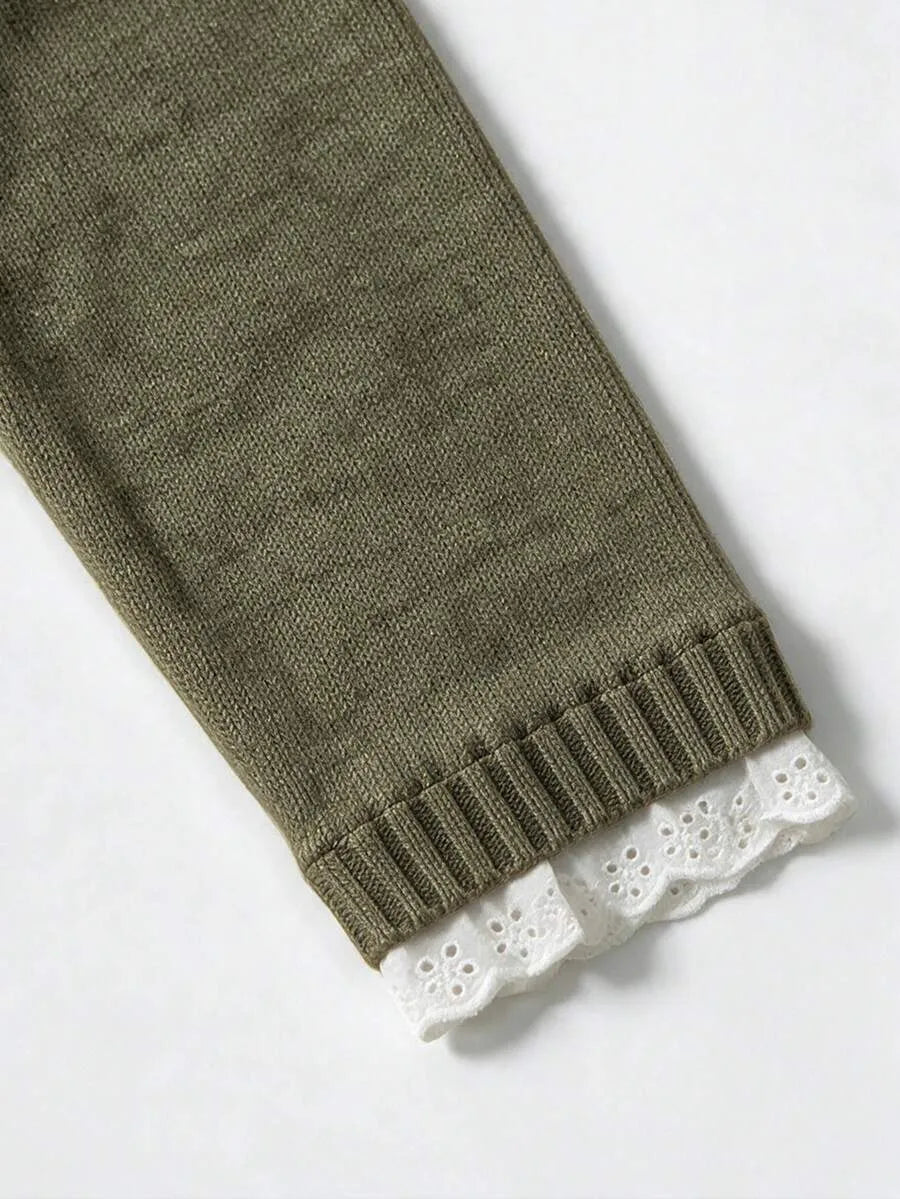 Women's Sweater with Lace and Crew Neck