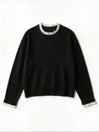 Women's Sweater with Lace and Crew Neck