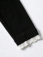 Women's Sweater with Lace and Crew Neck