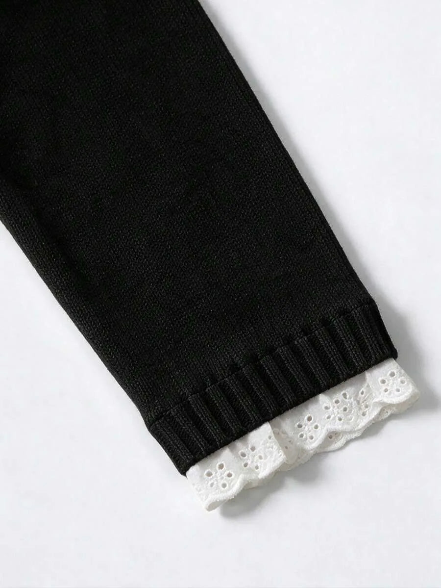 Women's Sweater with Lace and Crew Neck