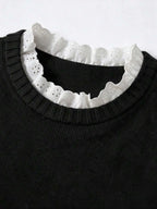 Women's Sweater with Lace and Crew Neck