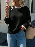 Women's Sweater with Lace and Crew Neck