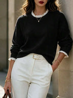 Women's Sweater with Lace and Crew Neck