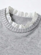 Women's Sweater with Lace and Crew Neck