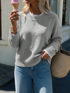 Women's Sweater with Lace and Crew Neck