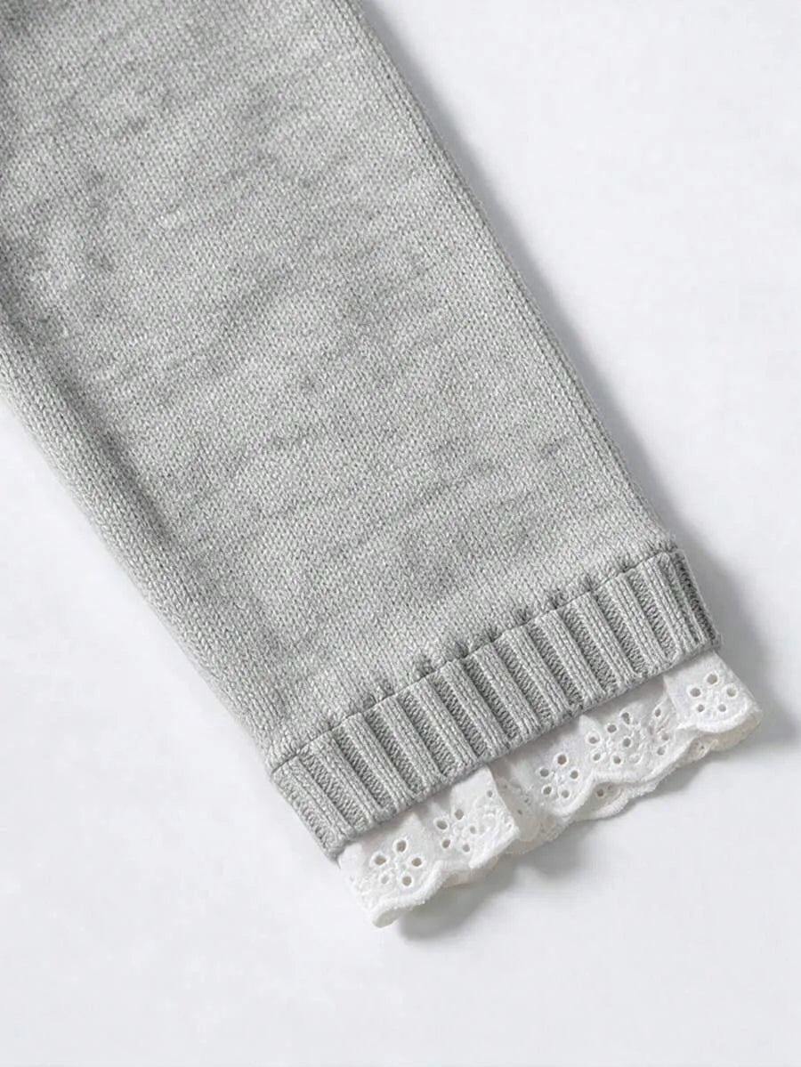 Women's Sweater with Lace and Crew Neck