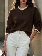 Women's Sweater with Lace and Crew Neck