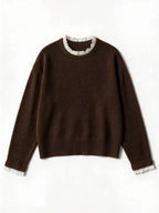 Women's Sweater with Lace and Crew Neck
