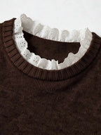 Women's Sweater with Lace and Crew Neck