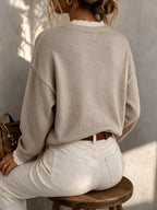 Women's Sweater with Lace and Crew Neck