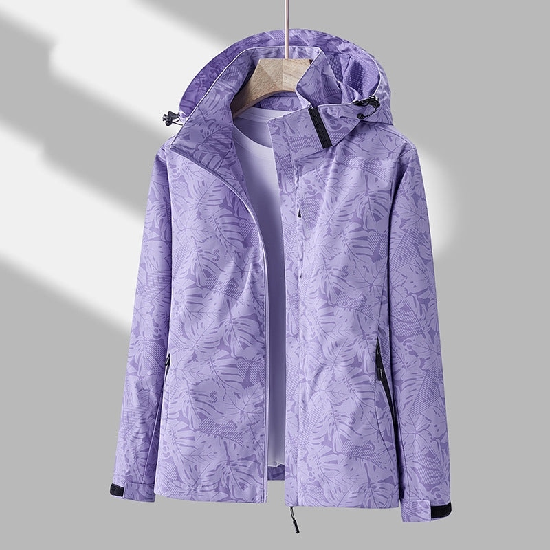Women's Lightweight Hooded Outdoor Jacket with Printed Design