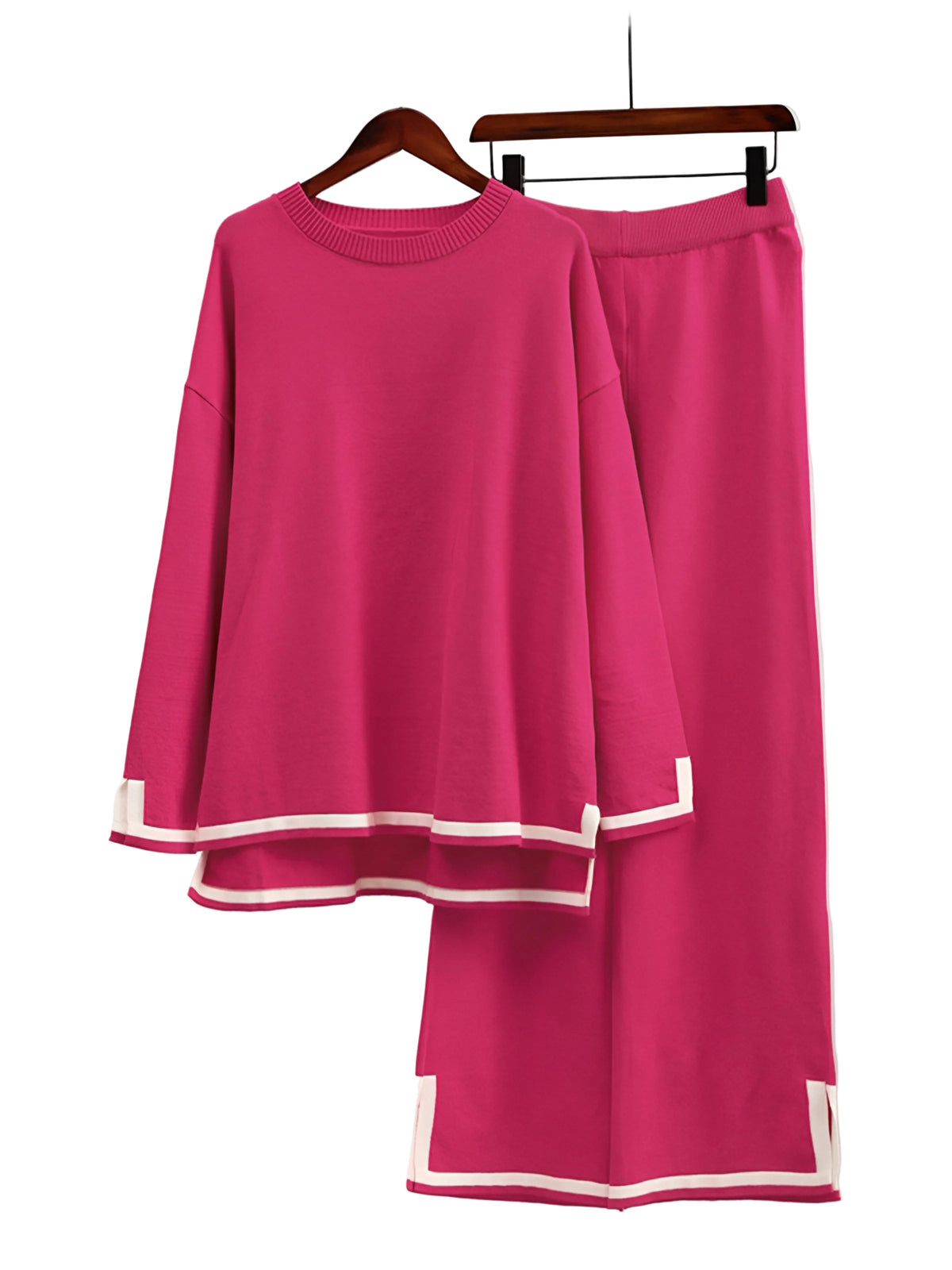 Women's Contrast-Trim Knit Co-Ord Set – Relaxed Longline Top