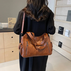 Women's Vegan Leather Shoulder Tote with Zip Pockets