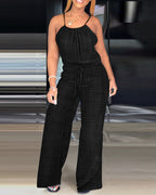 Spaghetti Strap Drawstring Tied Waist Casual Jumpsuit | Meave & Ivy
