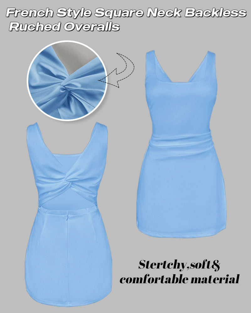 Square Neck Backless Zip Faux Two-Piece Skort Romper | Meave & Ivy