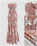 Tropical Print Halter Tie Cinched Waist Mermaid Vacation Maxi Dress | Meave & Ivy