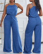 Spaghetti Strap Drawstring Tied Waist Casual Jumpsuit | Meave & Ivy