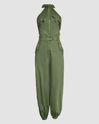 Two-Piece Sleeveless High Neck Cargo Top and Cuffed Trousers Set | Meave & Ivy