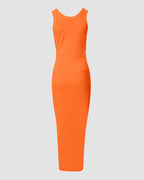 Sleeveless Ruched Bodycon Drawstring Side Slit Maxi Dress | Meave & Ivy