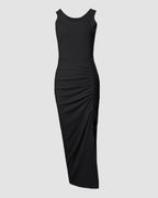 Sleeveless Ruched Bodycon Drawstring Side Slit Maxi Dress | Meave & Ivy