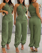 Two-Piece Sleeveless High Neck Cargo Top and Cuffed Trousers Set | Meave & Ivy