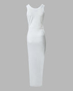Sleeveless Ruched Bodycon Drawstring Side Slit Maxi Dress | Meave & Ivy