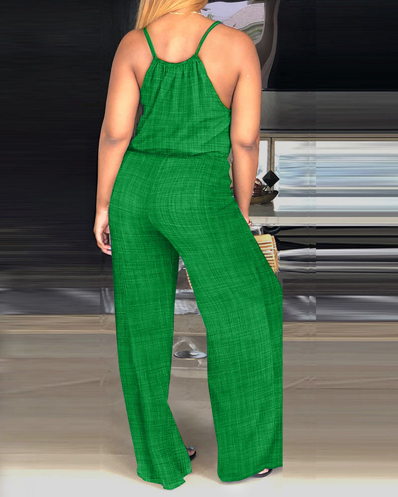 Spaghetti Strap Drawstring Tied Waist Casual Jumpsuit | Meave & Ivy