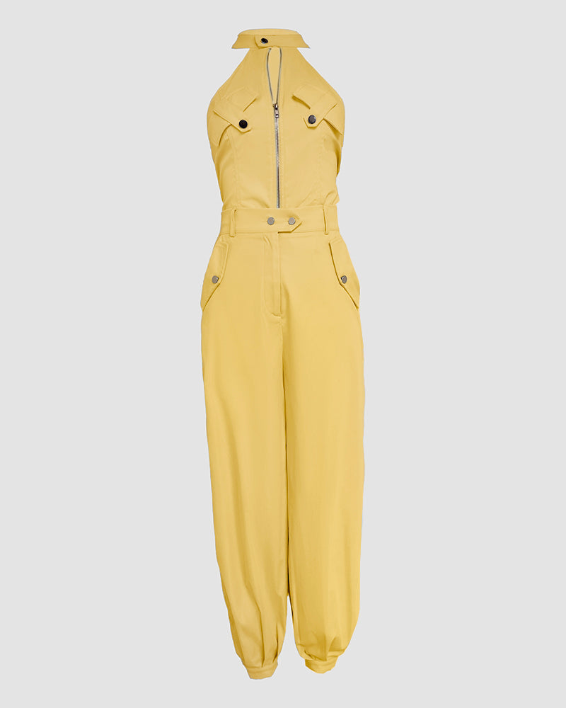 Two-Piece Sleeveless High Neck Cargo Top and Cuffed Trousers Set | Meave & Ivy