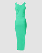 Sleeveless Ruched Bodycon Drawstring Side Slit Maxi Dress | Meave & Ivy