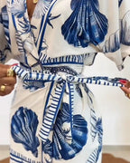 Starfish and Seashell Print V-Neck Half Sleeve Wrap Knot Romper | Meave & Ivy