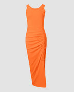 Sleeveless Ruched Bodycon Drawstring Side Slit Maxi Dress | Meave & Ivy
