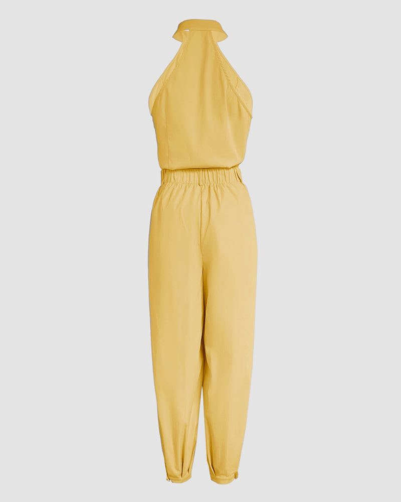 Two-Piece Sleeveless High Neck Cargo Top and Cuffed Trousers Set | Meave & Ivy