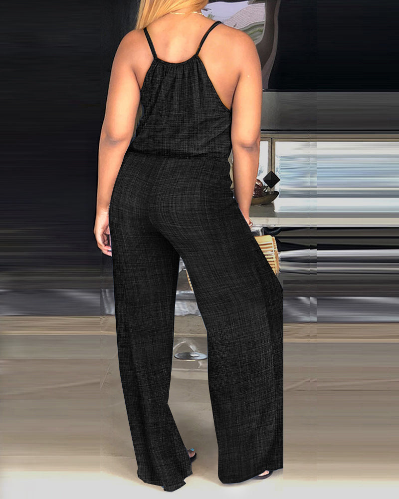 Spaghetti Strap Drawstring Tied Waist Casual Jumpsuit | Meave & Ivy