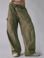 High-Waist Cotton Barrel-Leg Utility Trousers