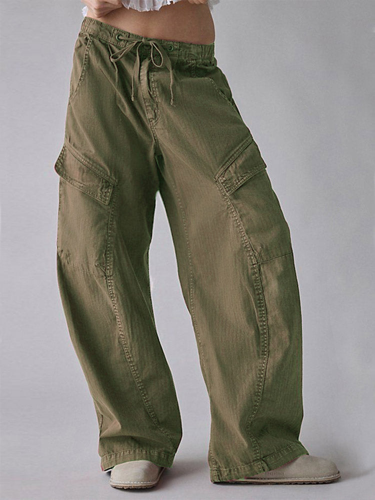 High-Waist Cotton Barrel-Leg Utility Trousers
