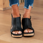 Suede Peep-Toe Cork Wedge Sandals