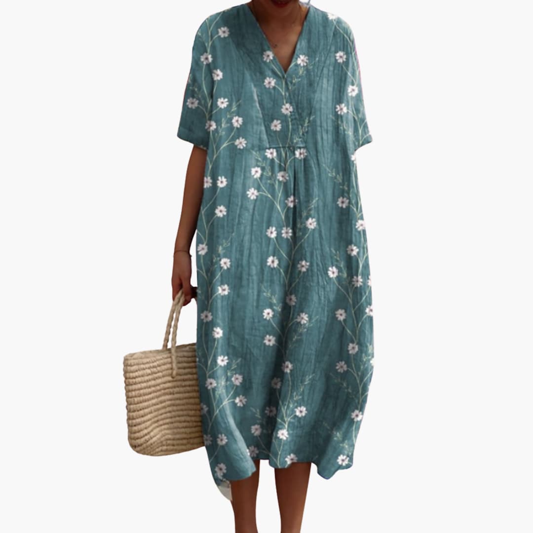 Floral V Neck Oversized Casual Midi Dress